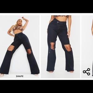 PLT Black Asymmetric Waist Ripped Jeans